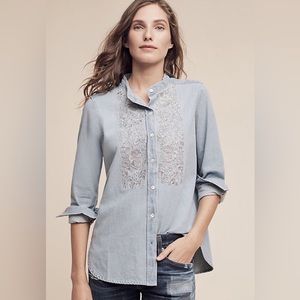 Anthropologie Ne Quittez Pas Gardenblock Denim Shirt Large NWT Retail $158